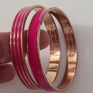 2 Vintage Oscar De La Renta Hot Pink Enamel Bangles Bracelet Set Estate Vtg